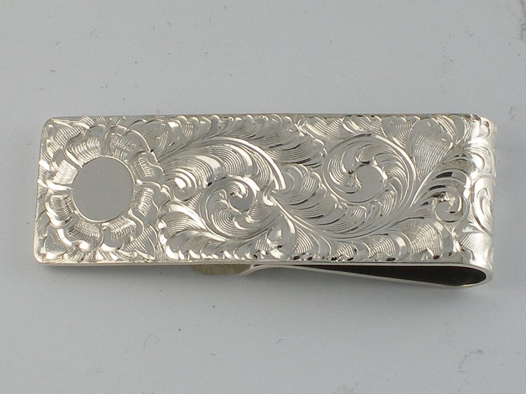 Hand engraved Sterling silver money clip
