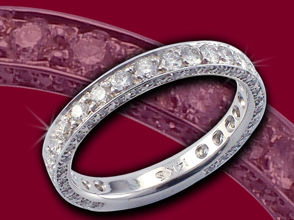 Hand set diamond wedding band